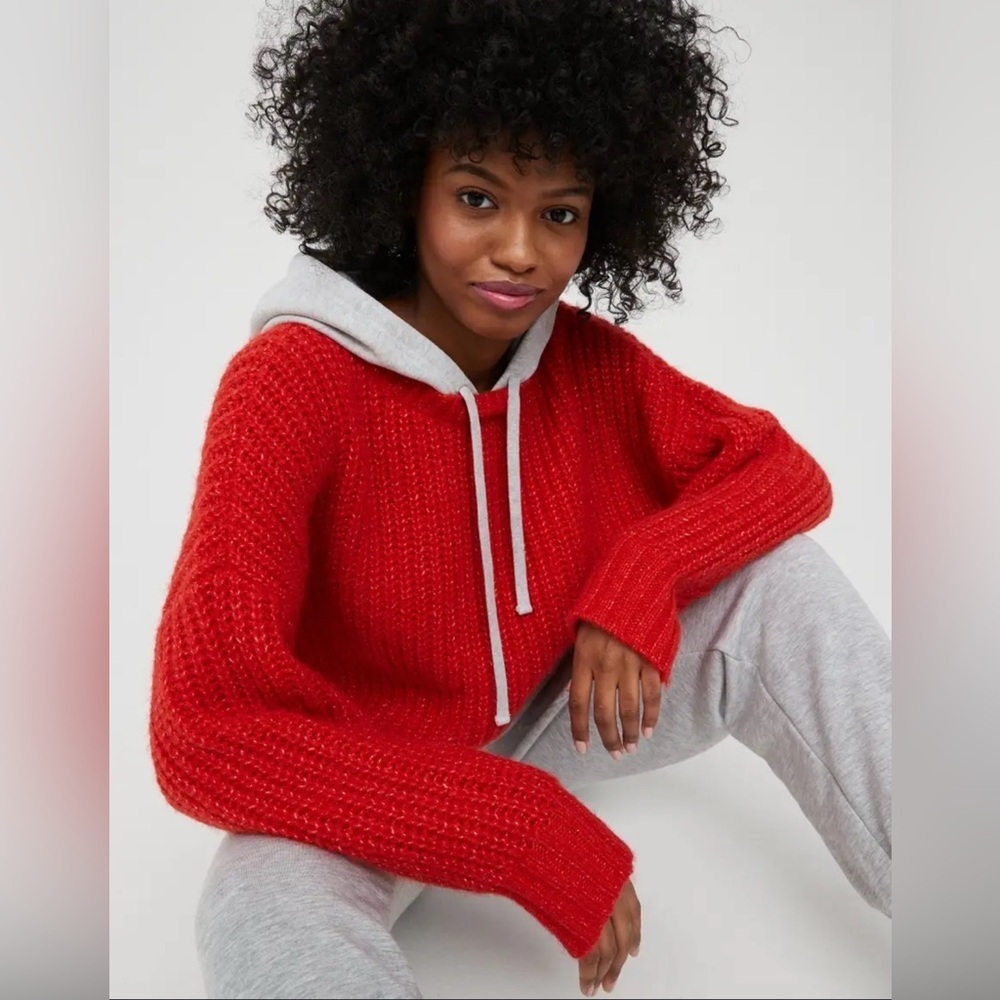 aerie offline waffle knit hooded sweatshirt red size XS